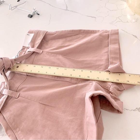 Express Dusty Rose Pink Tie-Front Paperbag Waist Super High Waisted Shorts - Picture 9 of 12